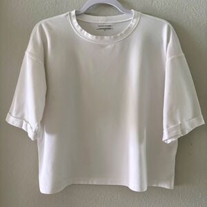 Eileen Fisher White Organic Cotton Spandex Boxy Crop Tee Shirt Size Small